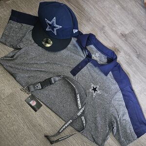Dallas Cowboys Bundle: New Era 59FIFTY Fitted Hat, Performance Polo L & Lanyard